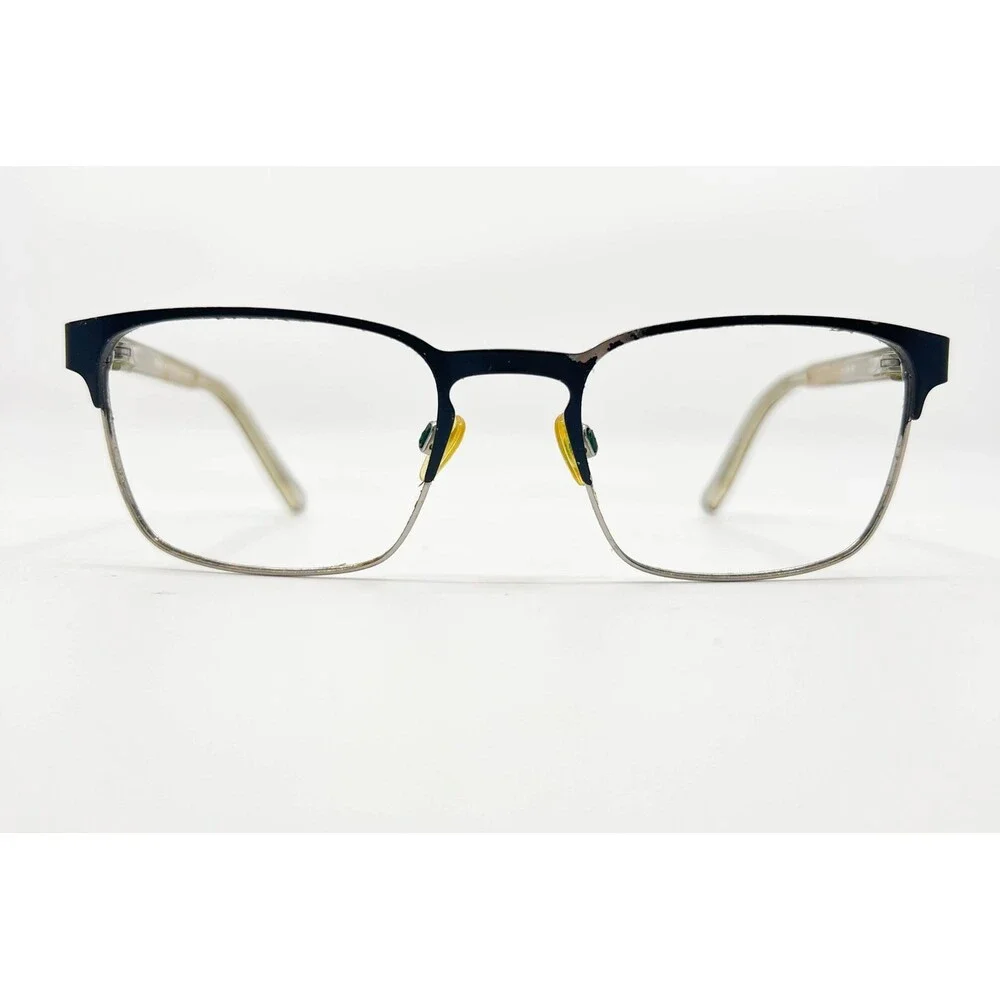 Takumi Eyeglasses Mens Navy Silver Square Half Rim Frames 53-18-140